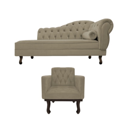 Kit Diva Recamier Juliana 120cm Lado Esquerdo e 1 Poltrona Classic Suede Cappuccino - Amarena Móveis