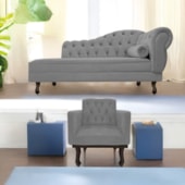 Kit Diva Recamier Juliana 120cm Lado Esquerdo e 1 Poltrona Classic Suede Cinza - Amarena Móveis