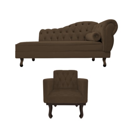 Kit Diva Recamier Juliana 120cm Lado Esquerdo e 1 Poltrona Classic Suede Marrom - Amarena Móveis