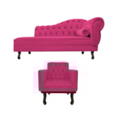Kit Diva Recamier Juliana 120cm Lado Esquerdo e 1 Poltrona Classic Suede Pink - Amarena Móveis