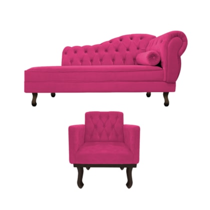 Kit Diva Recamier Juliana 120cm Lado Esquerdo e 1 Poltrona Classic Suede Pink - Amarena Móveis