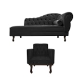 Kit Diva Recamier Juliana 120cm Lado Esquerdo e 1 Poltrona Classic Suede Preto - Amarena Móveis