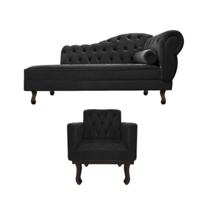 Kit Diva Recamier Juliana 120cm Lado Esquerdo e 1 Poltrona Classic Suede Preto - Amarena Móveis
