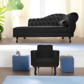 Kit Diva Recamier Juliana 120cm Lado Esquerdo e 1 Poltrona Classic Suede Preto - Amarena Móveis