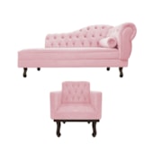 Kit Diva Recamier Juliana 120cm Lado Esquerdo e 1 Poltrona Classic Suede Rosa Bebe - Amarena Móveis