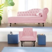 Kit Diva Recamier Juliana 120cm Lado Esquerdo e 1 Poltrona Classic Suede Rosa Bebe - Amarena Móveis