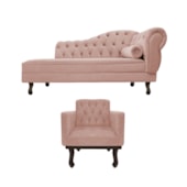 Kit Diva Recamier Juliana 120cm Lado Esquerdo e 1 Poltrona Classic Suede Rose - Amarena Móveis