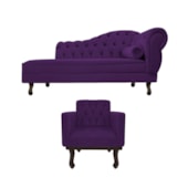 Kit Diva Recamier Juliana 120cm Lado Esquerdo e 1 Poltrona Classic Suede Roxo - Amarena Móveis