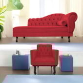 Kit Diva Recamier Juliana 120cm Lado Esquerdo e 1 Poltrona Classic Suede Vermelho - Amarena Móveis