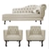Kit Diva Recamier Juliana 120cm Lado Esquerdo e 2 Poltrona Classic Linho Bege - Amarena Móveis