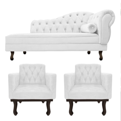 Kit Diva Recamier Juliana 120cm Lado Esquerdo e 2 Poltronas Classic Corano Branco - Amarena Móveis