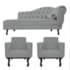 Kit Diva Recamier Juliana 120cm Lado Esquerdo e 2 Poltronas Classic Corano Cinza - Amarena Móveis