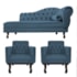 Kit Diva Recamier Juliana 120cm Lado Esquerdo e 2 Poltronas Classic Linho Azul Royal - Amarena Móveis