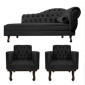 Kit Diva Recamier Juliana 120cm Lado Esquerdo e 2 Poltronas Classic Linho Preto - Amarena Móveis