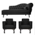 Kit Diva Recamier Juliana 120cm Lado Esquerdo e 2 Poltronas Classic Linho Preto - Amarena Móveis