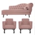 Kit Diva Recamier Juliana 120cm Lado Esquerdo e 2 Poltronas Classic Linho Rose