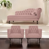 Kit Diva Recamier Juliana 120cm Lado Esquerdo e 2 Poltronas Classic Linho Rose