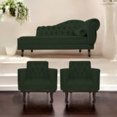 Kit Diva Recamier Juliana 120cm Lado Esquerdo e 2 Poltronas Classic Linho Verde - Amarena Móveis