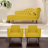 Kit Diva Recamier Juliana 120cm Lado Esquerdo e 2 Poltronas Classic Suede Amarelo - Amarena Móveis