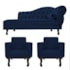 Kit Diva Recamier Juliana 120cm Lado Esquerdo e 2 Poltronas Classic Suede Azul Marinho - Amarena Móveis