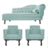 Kit Diva Recamier Juliana 120cm Lado Esquerdo e 2 Poltronas Classic Suede Azul Tiffany - Amarena Móveis