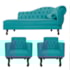 Kit Diva Recamier Juliana 120cm Lado Esquerdo e 2 Poltronas Classic Suede Azul Turquesa - Amarena Móveis