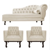 Kit Diva Recamier Juliana 120cm Lado Esquerdo e 2 Poltronas Classic Suede Bege - Amarena Móveis