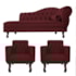 Kit Diva Recamier Juliana 120cm Lado Esquerdo e 2 Poltronas Classic Suede Bordo - Amarena Móveis