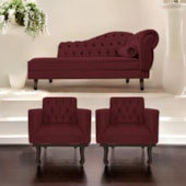 Kit Diva Recamier Juliana 120cm Lado Esquerdo e 2 Poltronas Classic Suede Bordo - Amarena Móveis