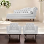 Kit Diva Recamier Juliana 120cm Lado Esquerdo e 2 Poltronas Classic Suede Branco - Amarena Móveis