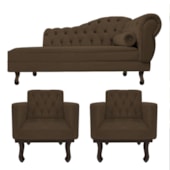 Kit Diva Recamier Juliana 120cm Lado Esquerdo e 2 Poltronas Classic Suede Marrom - Amarena Móveis