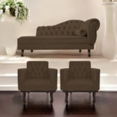 Kit Diva Recamier Juliana 120cm Lado Esquerdo e 2 Poltronas Classic Suede Marrom - Amarena Móveis