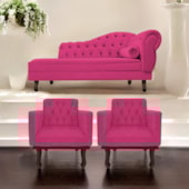 Kit Diva Recamier Juliana 120cm Lado Esquerdo e 2 Poltronas Classic Suede Pink - Amarena Móveis
