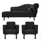 Kit Diva Recamier Juliana 120cm Lado Esquerdo e 2 Poltronas Classic Suede Preto - Amarena Móveis