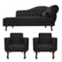 Kit Diva Recamier Juliana 120cm Lado Esquerdo e 2 Poltronas Classic Suede Preto - Amarena Móveis
