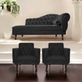 Kit Diva Recamier Juliana 120cm Lado Esquerdo e 2 Poltronas Classic Suede Preto - Amarena Móveis