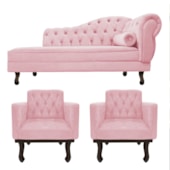 Kit Diva Recamier Juliana 120cm Lado Esquerdo e 2 Poltronas Classic Suede Rosa Bebe - Amarena Móveis