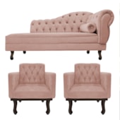 Kit Diva Recamier Juliana 120cm Lado Esquerdo e 2 Poltronas Classic Suede Rose - Amarena Móveis