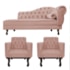 Kit Diva Recamier Juliana 120cm Lado Esquerdo e 2 Poltronas Classic Suede Rose - Amarena Móveis