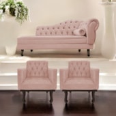 Kit Diva Recamier Juliana 120cm Lado Esquerdo e 2 Poltronas Classic Suede Rose - Amarena Móveis