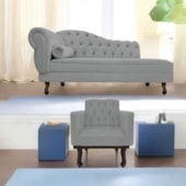 Kit Diva Recamier Juliana 130cm Lado Direito e 01 Poltrona Classic Corano Cinza - Amarena Móveis