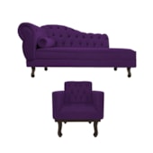 Kit Diva Recamier Juliana 130cm Lado Direito e 01 Poltrona Classic Suede Roxo - Amarena Móveis