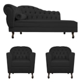 Kit Diva Recamier Juliana 130cm Lado Direito e 02 Poltronas Julia Corano Preto - Amarena Móveis