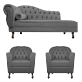 Kit Diva Recamier Juliana 130cm Lado Direito e 02 Poltronas Julia Linho Cinza Escuro - Amarena Móveis