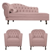 Kit Diva Recamier Juliana 130cm Lado Direito e 02 Poltronas Julia Linho Rosê - Amarena Móveis