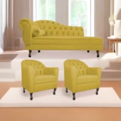 Kit Diva Recamier Juliana 130cm Lado Direito e 02 Poltronas Julia Suede Amarelo - Amarena Móveis