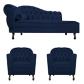 Kit Diva Recamier Juliana 130cm Lado Direito e 02 Poltronas Julia Suede Azul Marinho - Amarena Móveis
