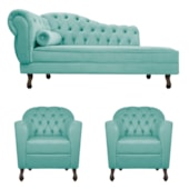 Kit Diva Recamier Juliana 130cm Lado Direito e 02 Poltronas Julia Suede Azul Tiffany - Amarena Móveis