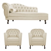 Kit Diva Recamier Juliana 130cm Lado Direito e 02 Poltronas Julia Suede Bege - Amarena Móveis