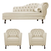 Kit Diva Recamier Juliana 130cm Lado Esquerdo e 02 Poltronas Julia Suede Bege - Amarena Móveis
